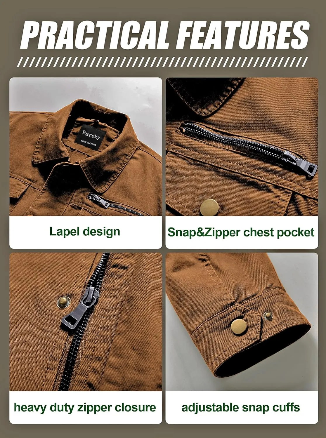 Pursky Men's Canvas Cotton Military Casual Field Jacket Outerwear With Removable Hood