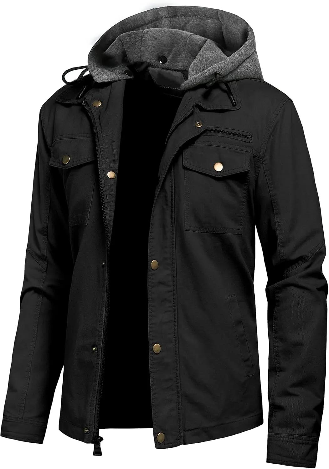 Pursky Men's Canvas Cotton Military Casual Field Jacket Outerwear With Removable Hood