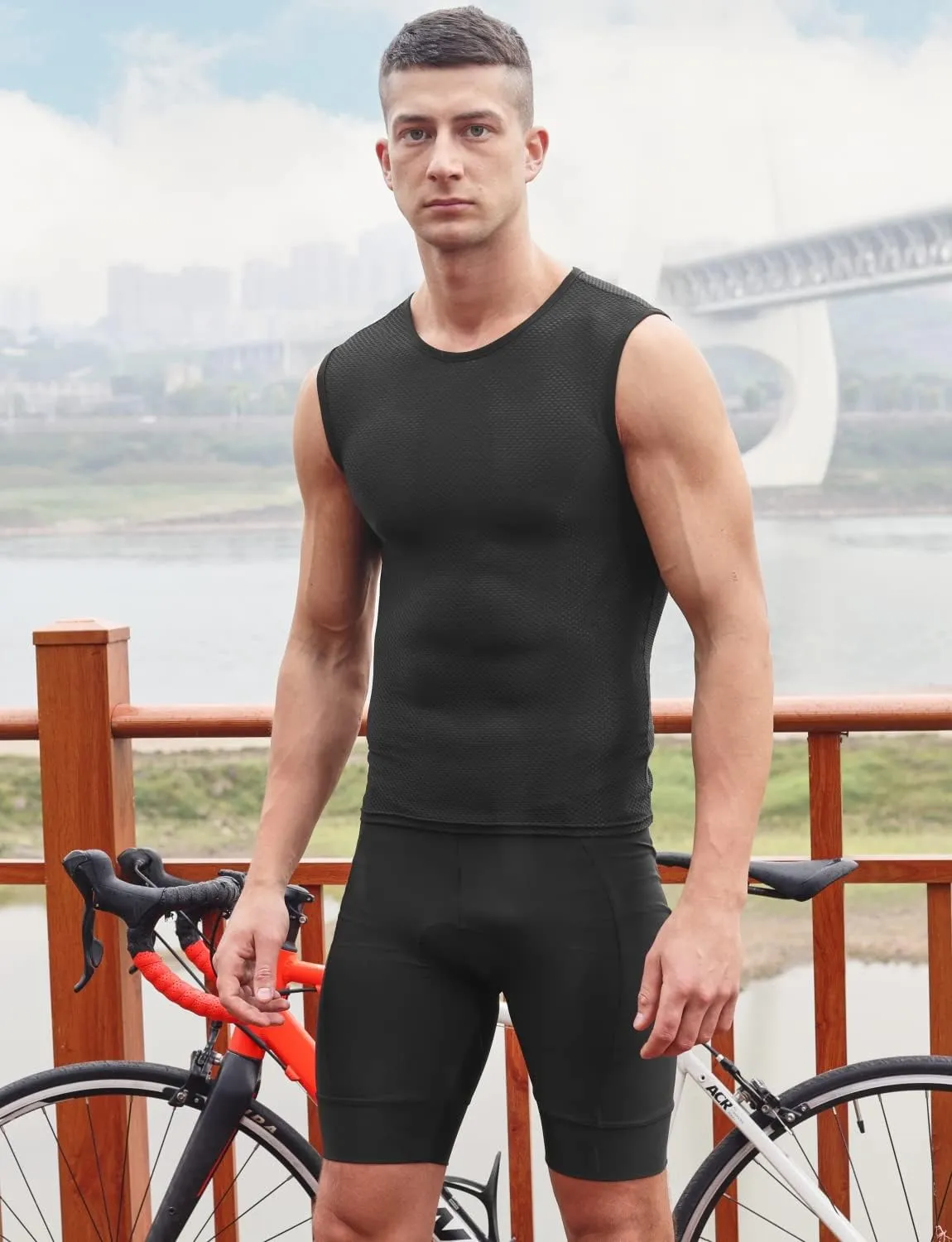 qualidyne Men's Cycling Base Layer Quick Dry Bike Undershirt Sleeveless Biking Jersey Bicycle Tops Sports Vest Breathable