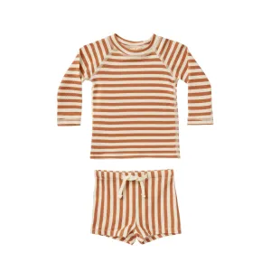 Quincy Mae Finn Rashguard   Short Set - Clay Stripe