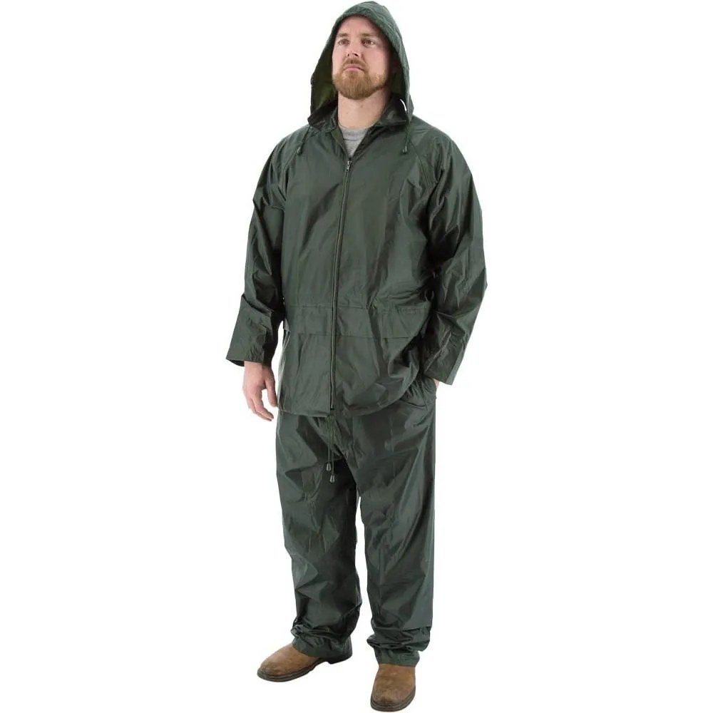 Rain Suits - Premium Waterproof Two-Piece Hooded Polyester with PVC Coating (PK 6 Suits) - Majestic