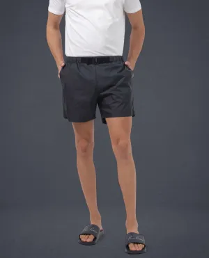 Rare Rabbit Men's Kort Navy Polyester Fabric Buckle Fastening Regular Fit Solid Shorts