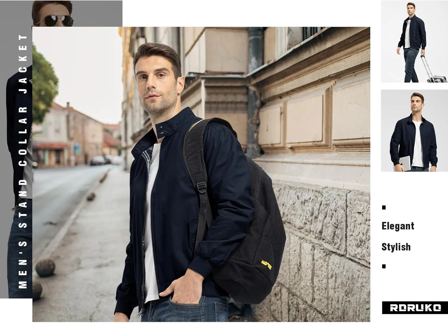 Rdruko Men's Bomber Jacket Cotton Lightweight Windbreaker Full Zip Casual Fashion Coat
