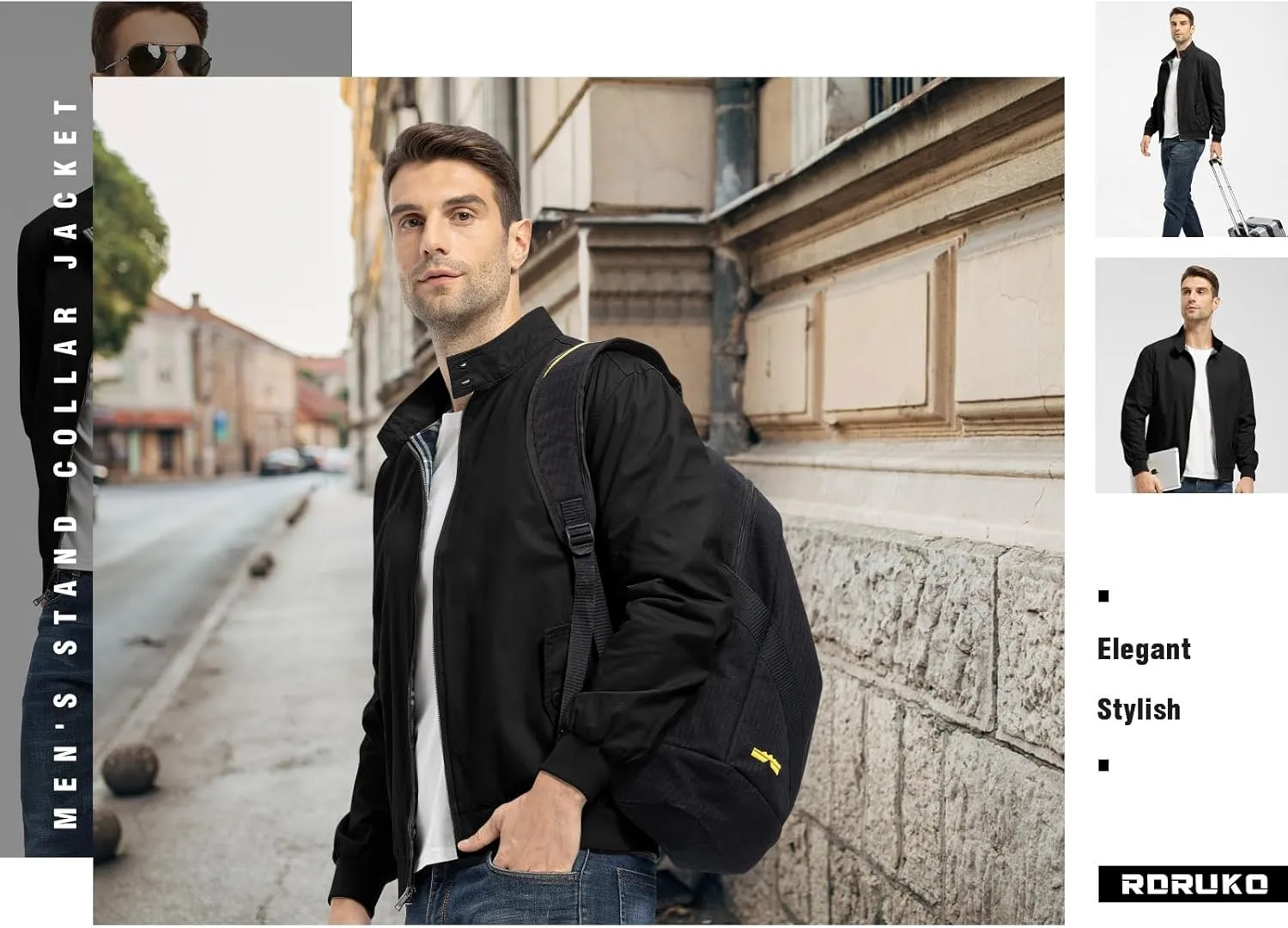 Rdruko Men's Bomber Jacket Cotton Lightweight Windbreaker Full Zip Casual Fashion Coat