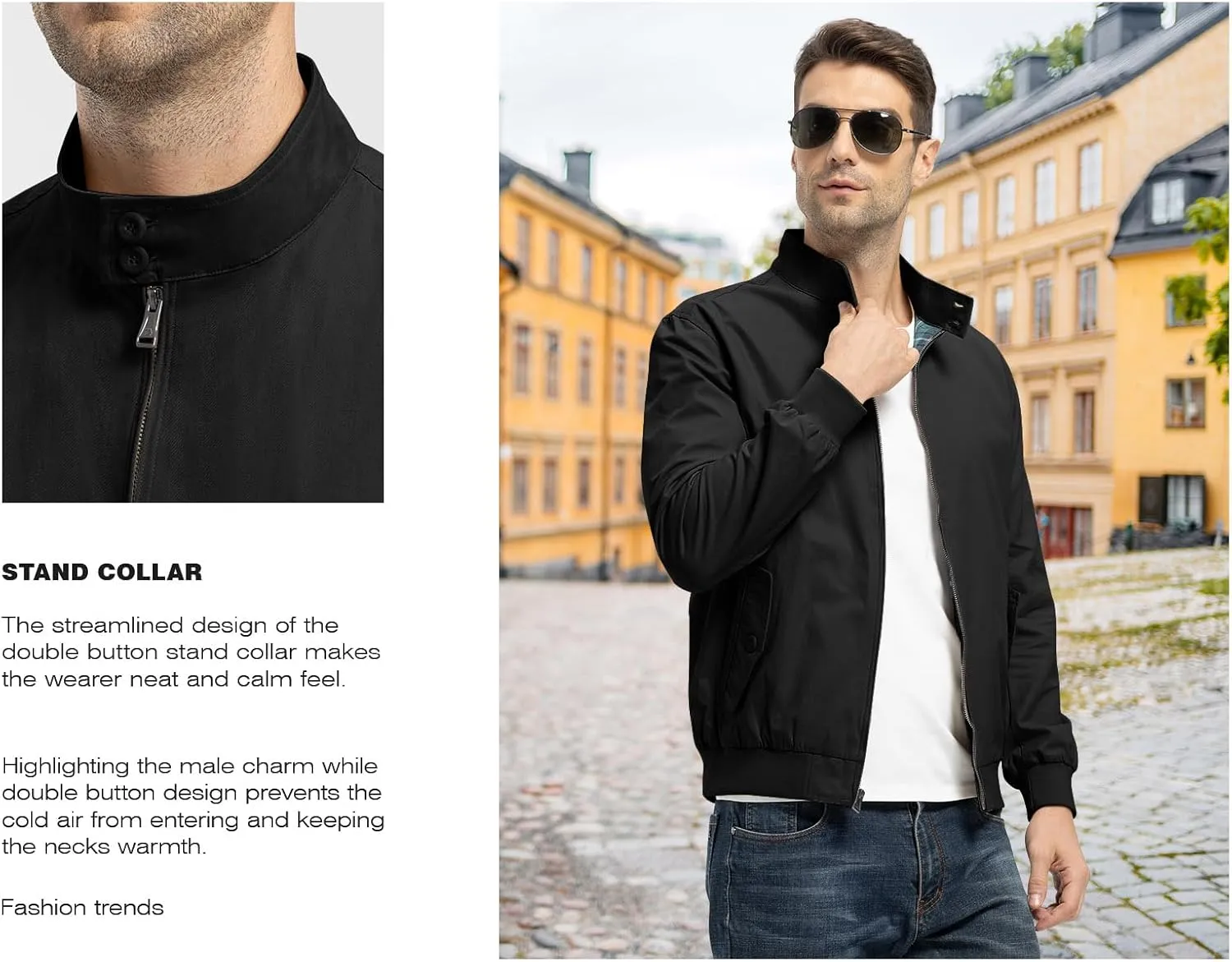 Rdruko Men's Bomber Jacket Cotton Lightweight Windbreaker Full Zip Casual Fashion Coat