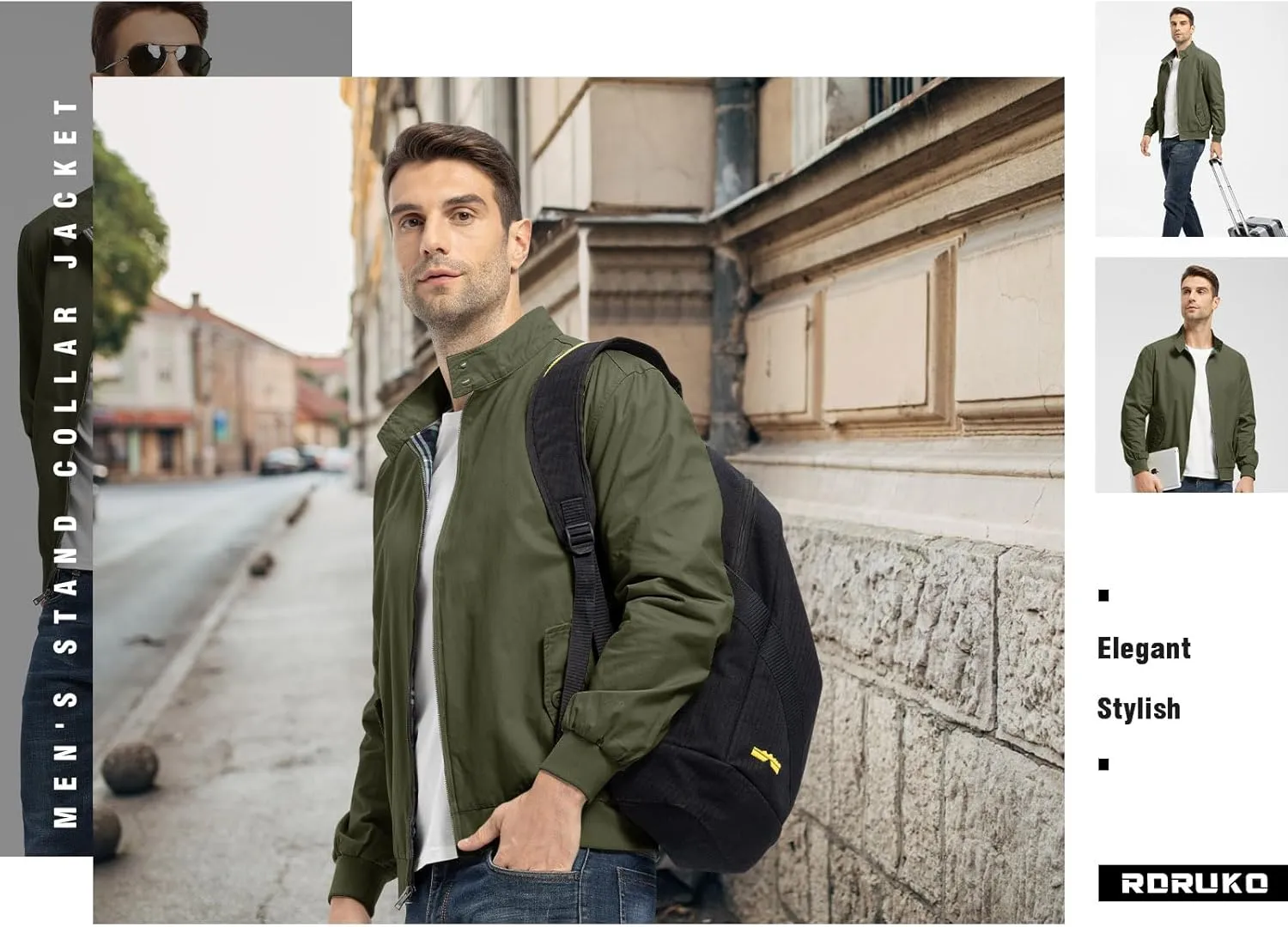 Rdruko Men's Bomber Jacket Cotton Lightweight Windbreaker Full Zip Casual Fashion Coat