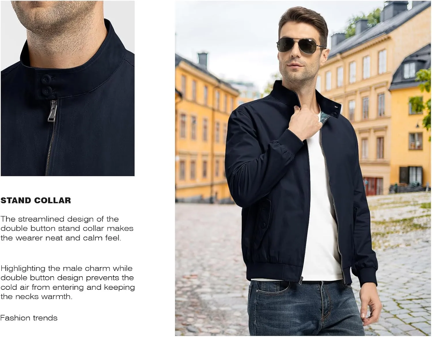 Rdruko Men's Bomber Jacket Cotton Lightweight Windbreaker Full Zip Casual Fashion Coat