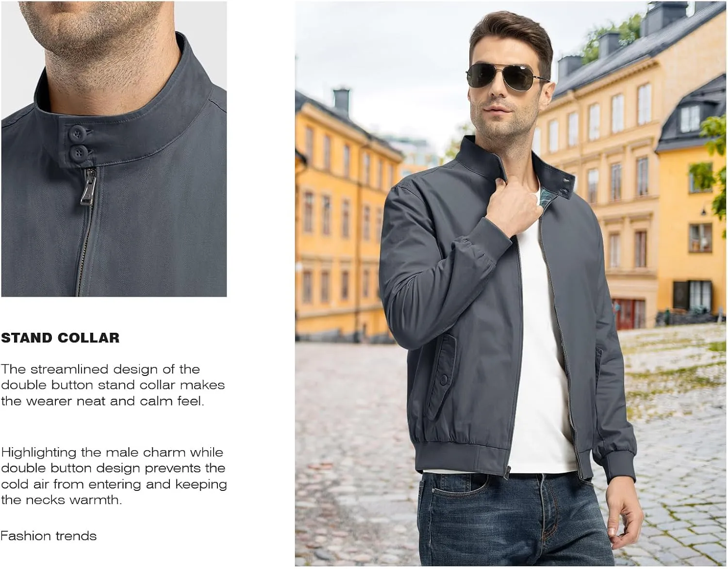 Rdruko Men's Bomber Jacket Cotton Lightweight Windbreaker Full Zip Casual Fashion Coat