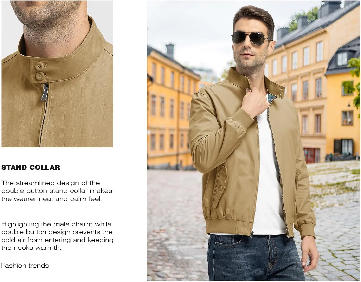 Rdruko Men's Bomber Jacket Cotton Lightweight Windbreaker Full Zip Casual Fashion Coat