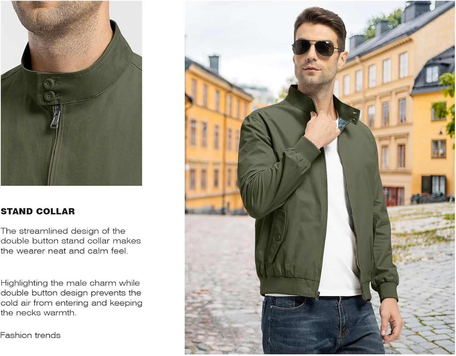 Rdruko Men's Bomber Jacket Cotton Lightweight Windbreaker Full Zip Casual Fashion Coat
