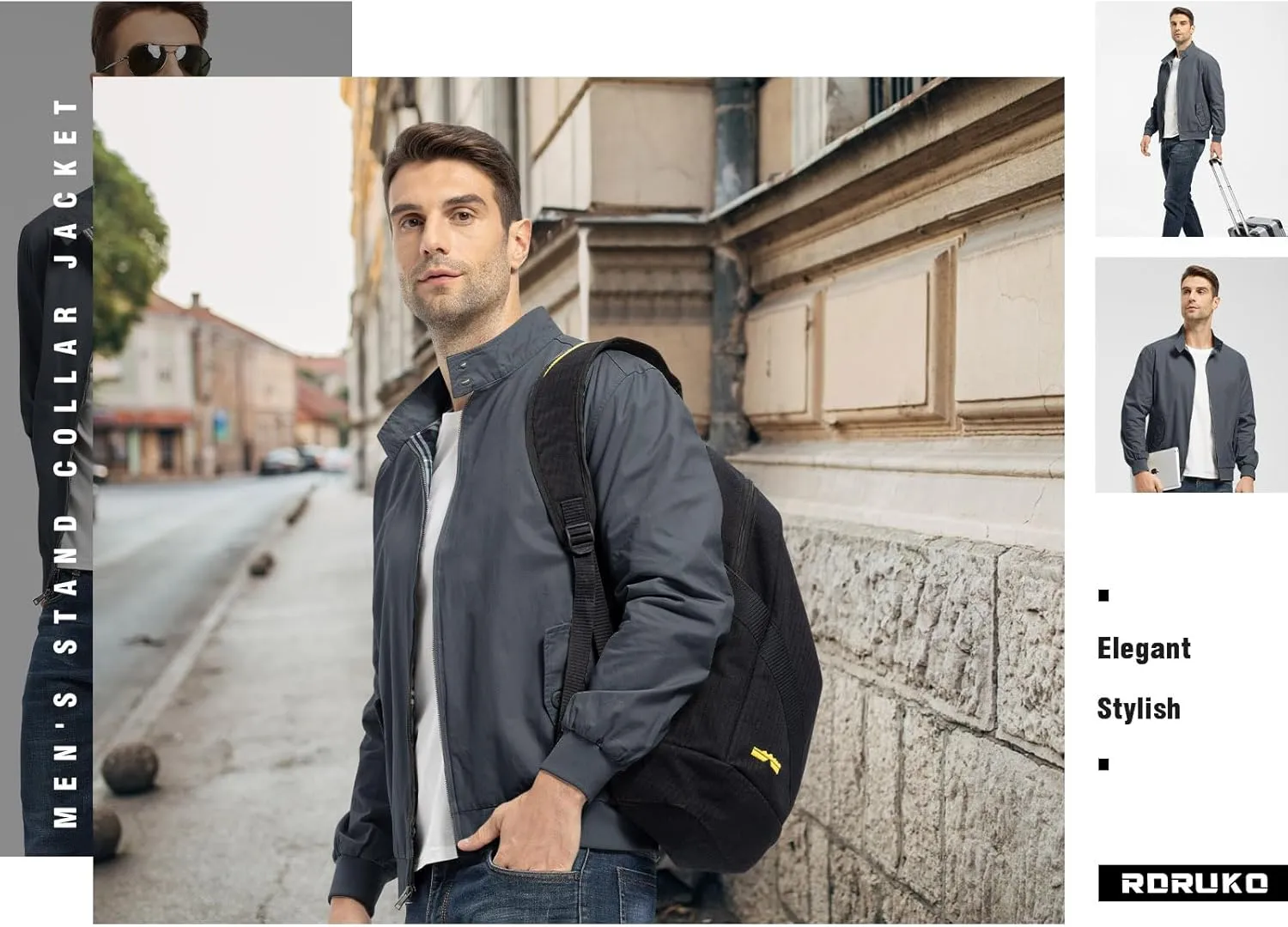Rdruko Men's Bomber Jacket Cotton Lightweight Windbreaker Full Zip Casual Fashion Coat