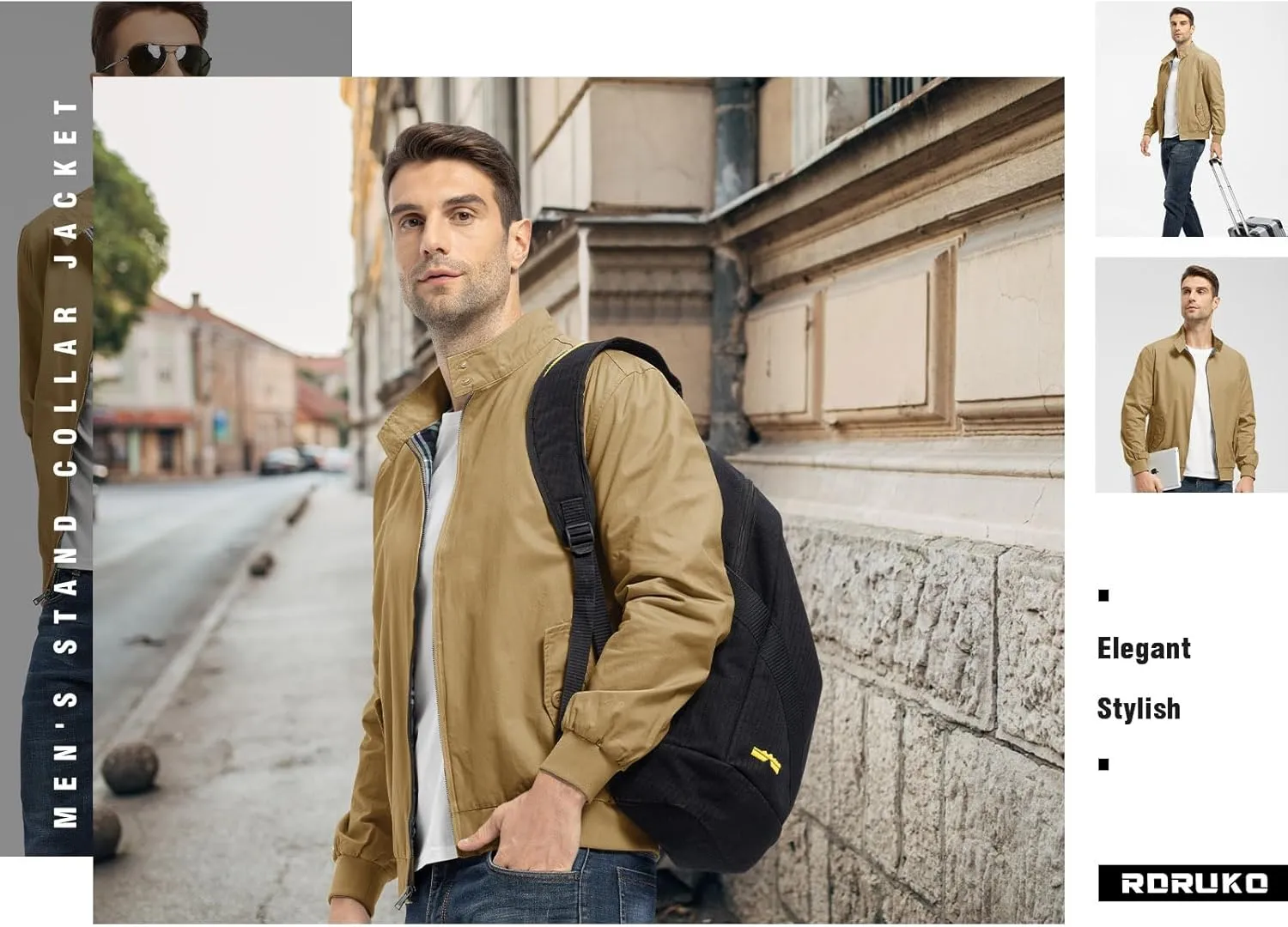 Rdruko Men's Bomber Jacket Cotton Lightweight Windbreaker Full Zip Casual Fashion Coat