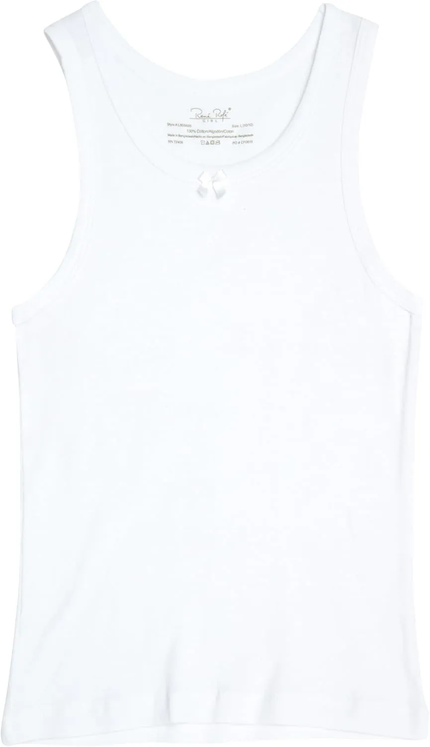 Rene Rofe Girls Tank Tops - 6 Pack 100% Cotton Scoop Neck Tank Tops for Girls - Classic Sleeveless Undershirts (Sizes: 2T-14)