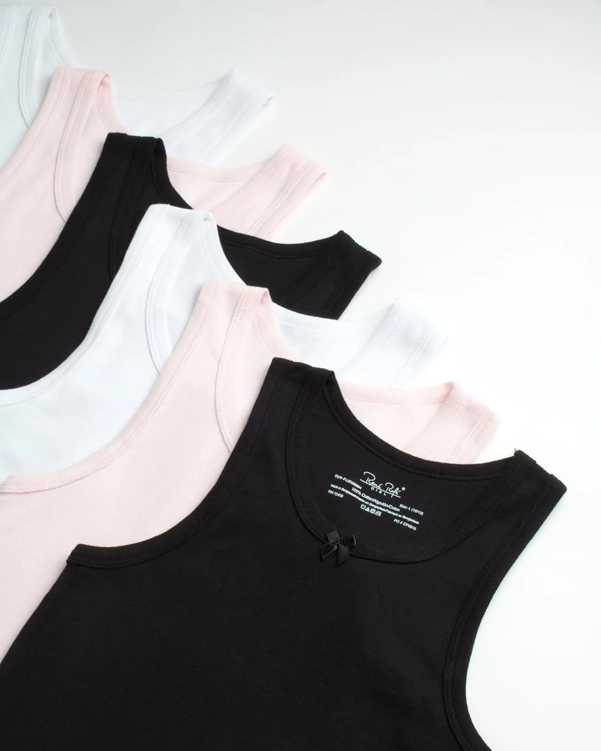 Rene Rofe Girls Tank Tops - 6 Pack 100% Cotton Scoop Neck Tank Tops for Girls - Classic Sleeveless Undershirts (Sizes: 2T-14)