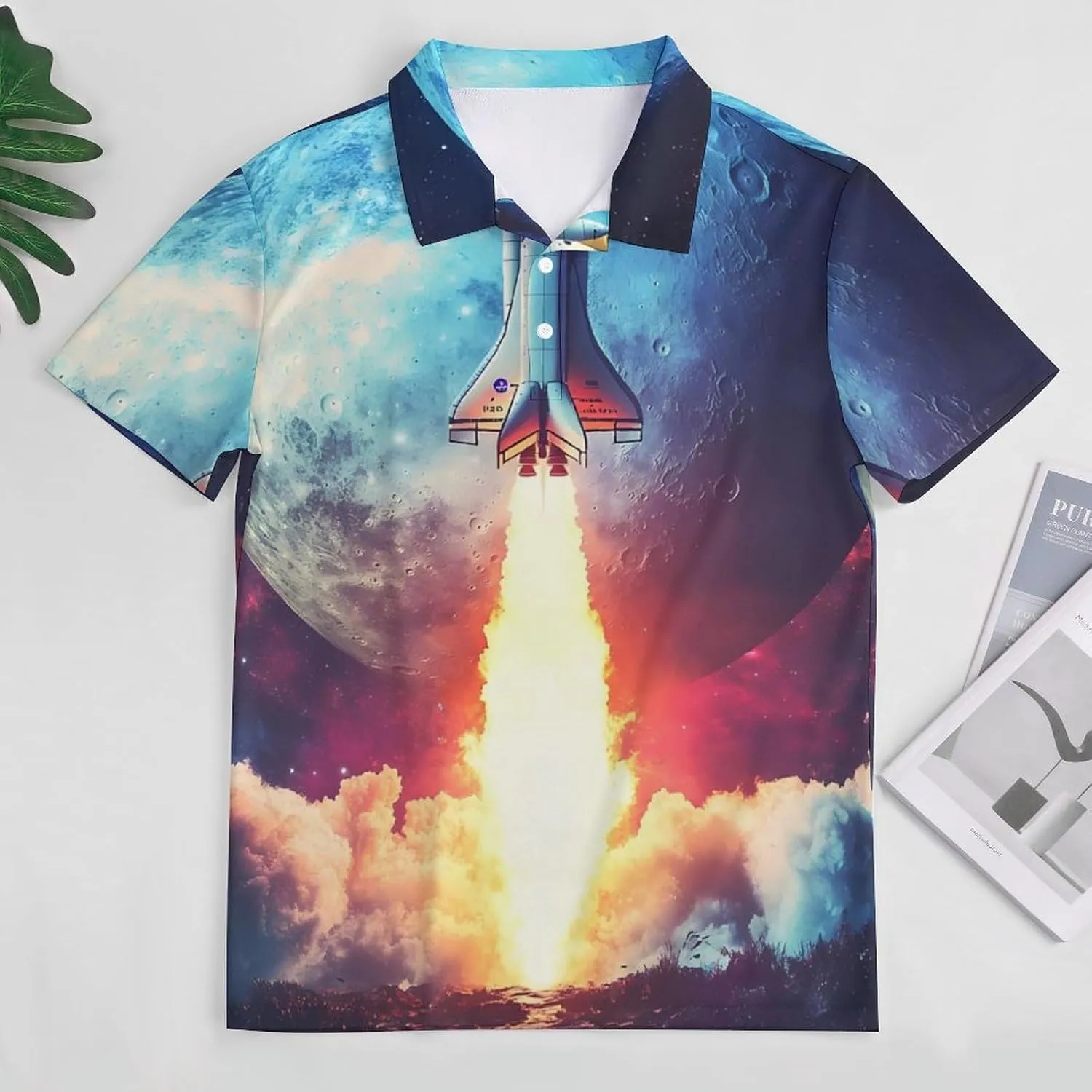 Rocket Launch Slim Fit Men's Short Sleeve Polo Shirts Quick-Dry Breathable Golf T-Shirt Tops