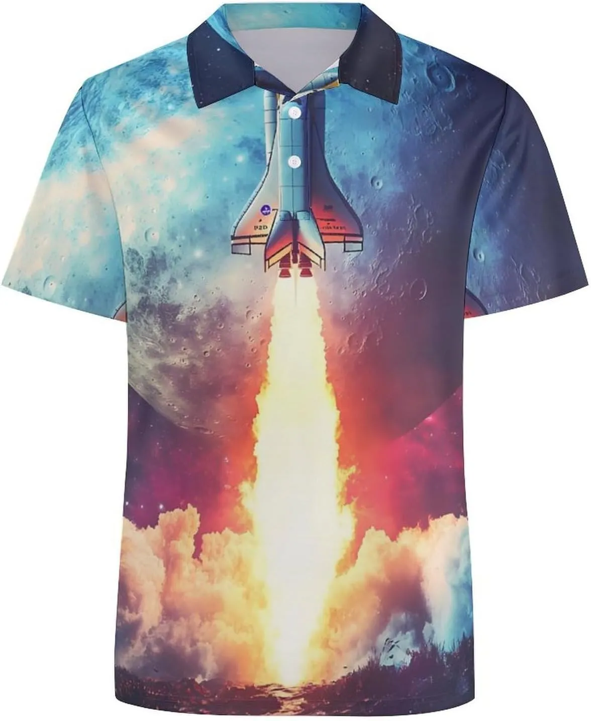 Rocket Launch Slim Fit Men's Short Sleeve Polo Shirts Quick-Dry Breathable Golf T-Shirt Tops