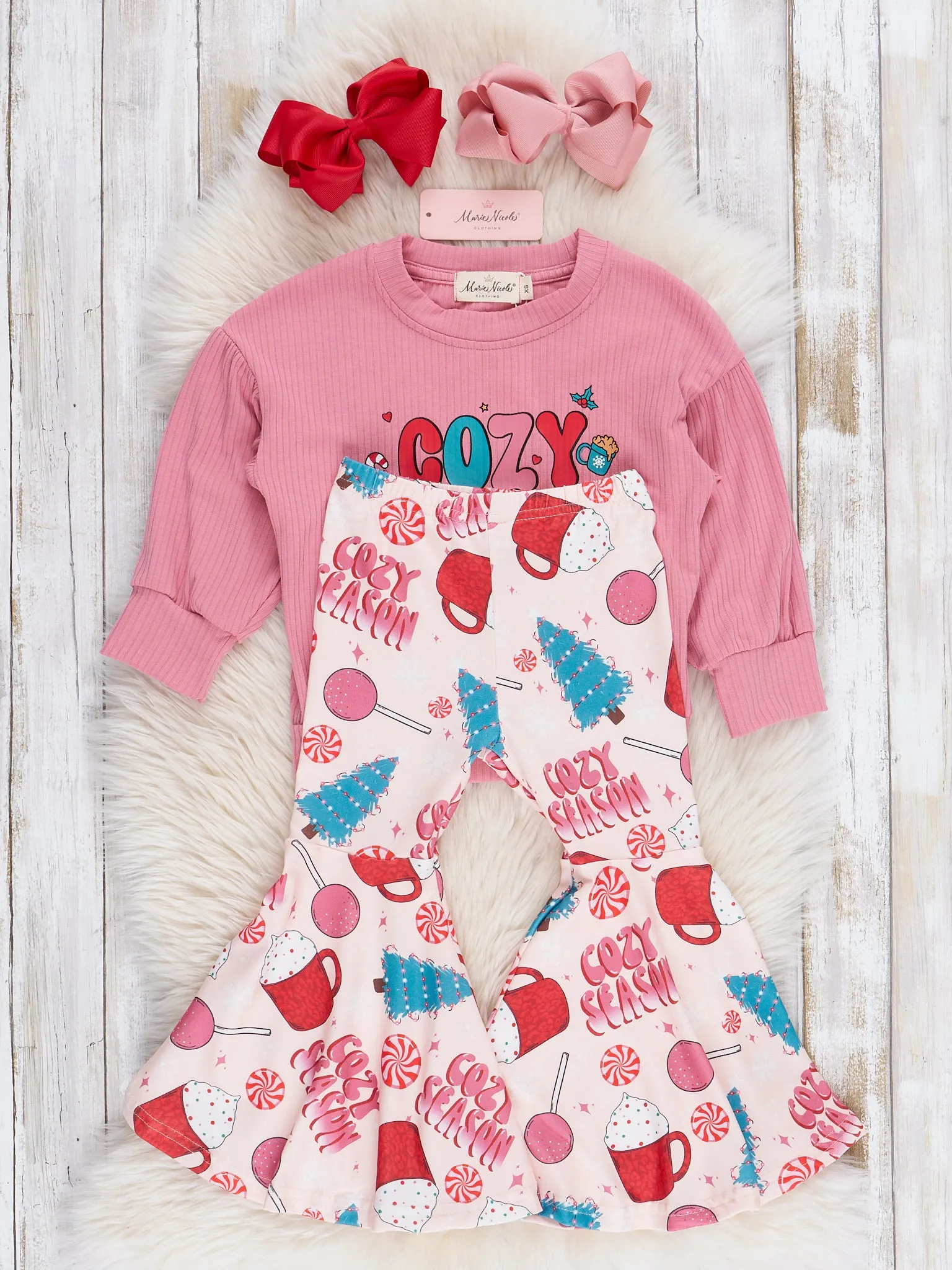 Rose "Cozy Vibes" Bell Bottoms Outfit