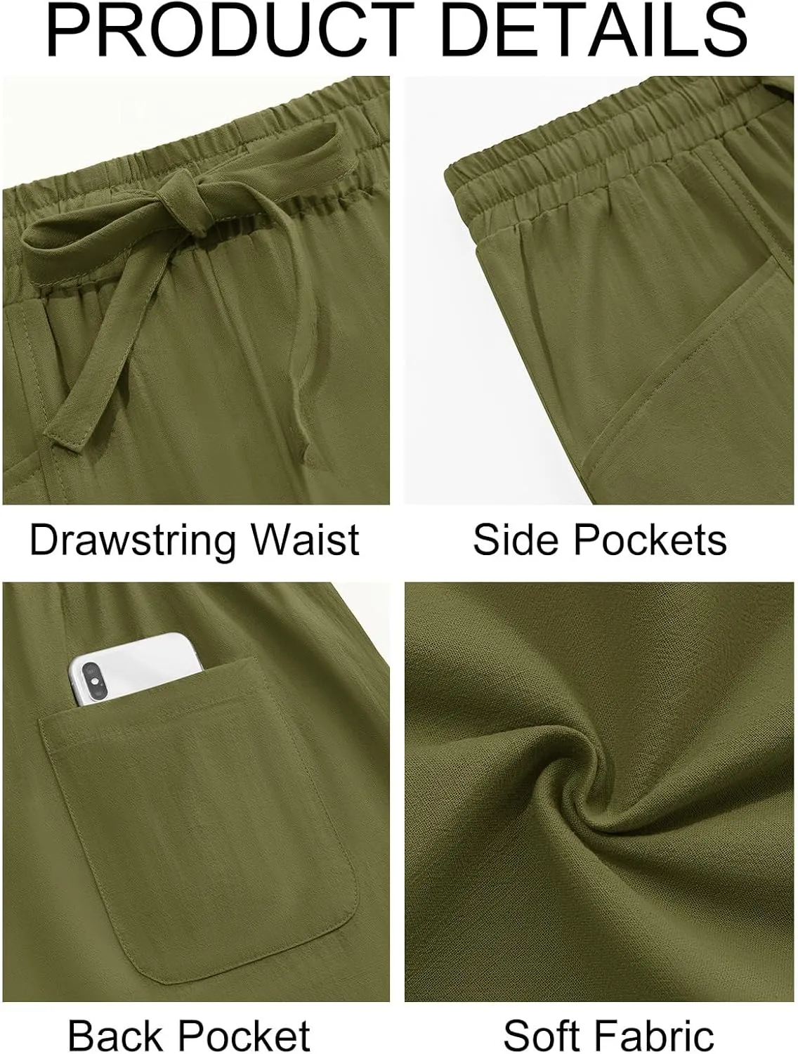 Runcati Mens Casual Pants Elastic Waist Drawstring Cotton Linen Pants Yoga Beach Summer Lightweight Trousers