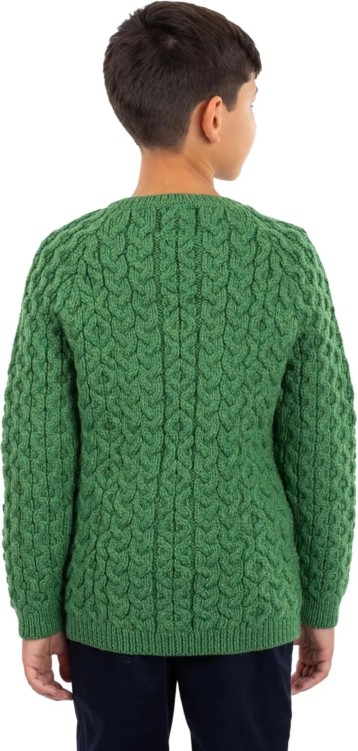 SAOL Aran Cardigan for Kids: 100% Merino Wool, Crew Neck, and Button Front - Made in Ireland