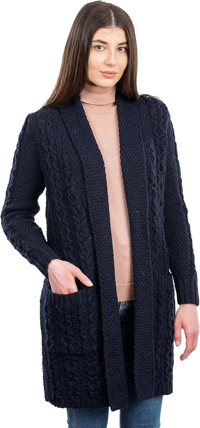 SAOL - Women's 2025 Fashion Casual Open Front Long Sleeve, Wool Knit Cardigans Sweaters Outerwear Coats