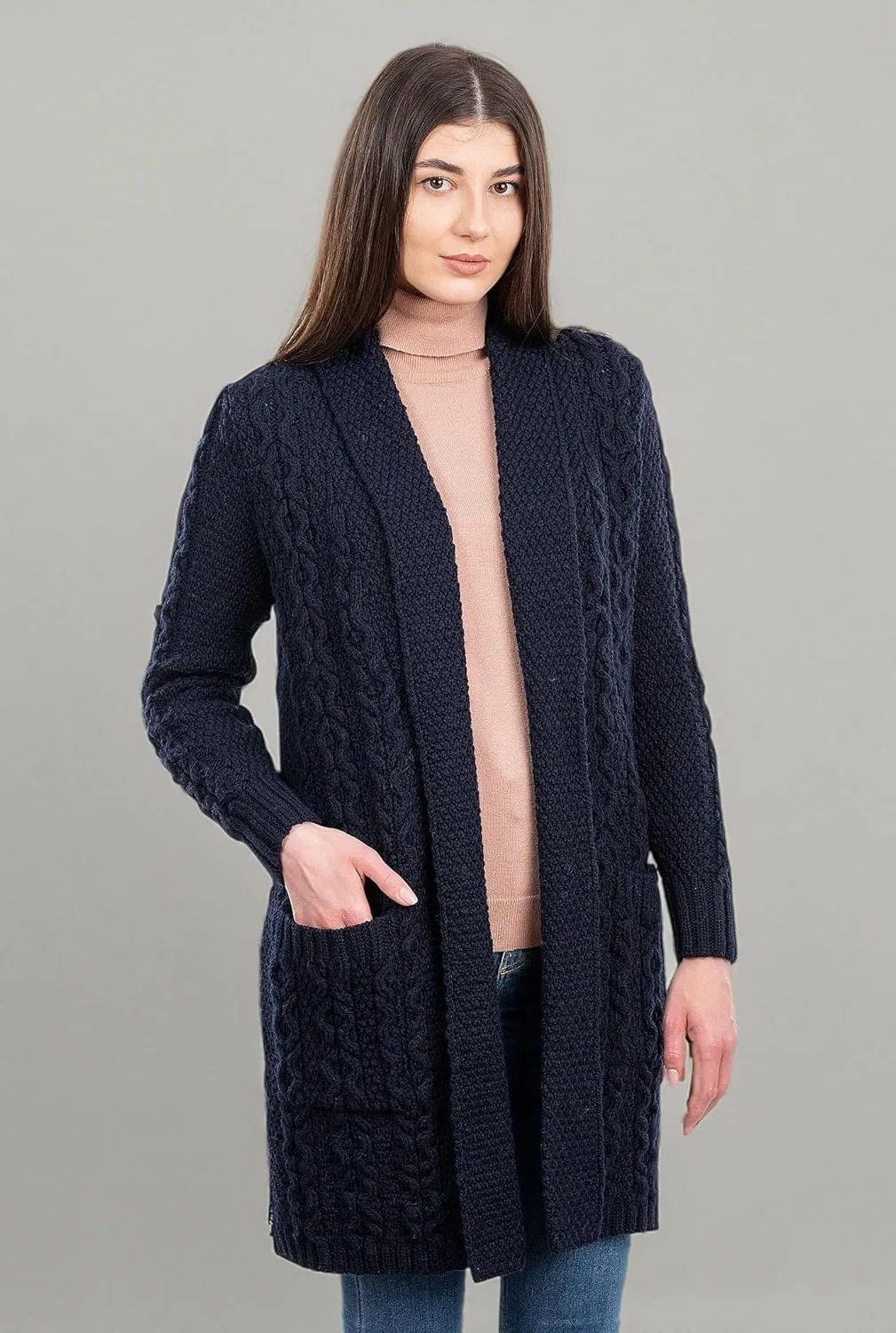 SAOL - Women's 2025 Fashion Casual Open Front Long Sleeve, Wool Knit Cardigans Sweaters Outerwear Coats