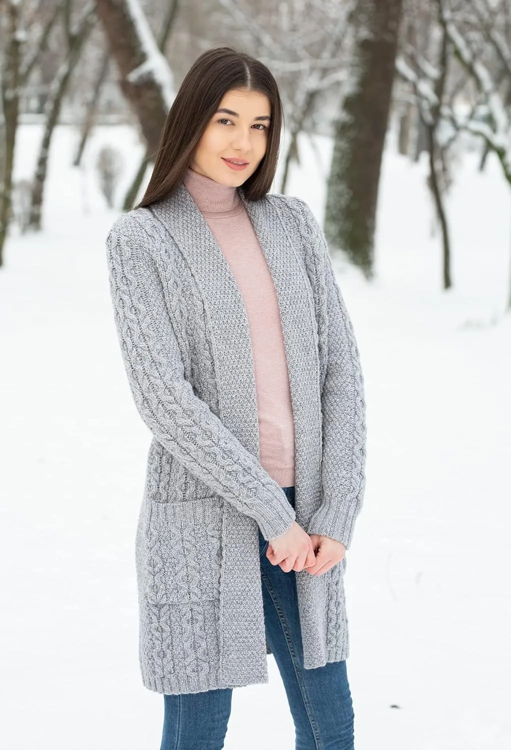 SAOL - Women's 2025 Fashion Casual Open Front Long Sleeve, Wool Knit Cardigans Sweaters Outerwear Coats