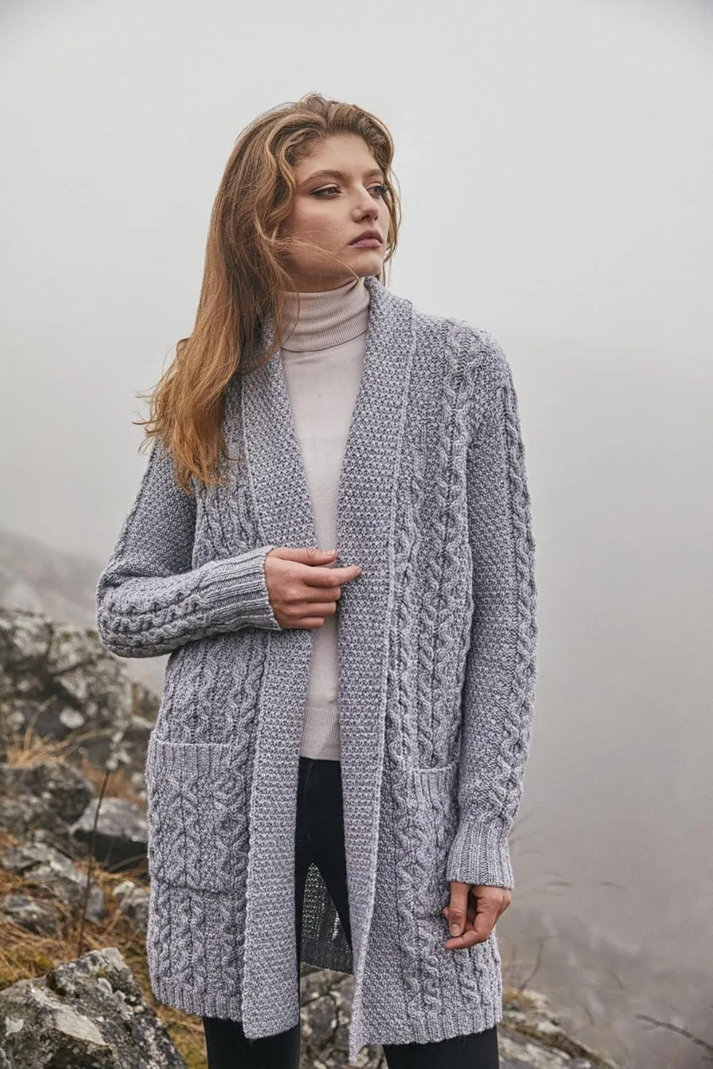 SAOL - Women's 2025 Fashion Casual Open Front Long Sleeve, Wool Knit Cardigans Sweaters Outerwear Coats