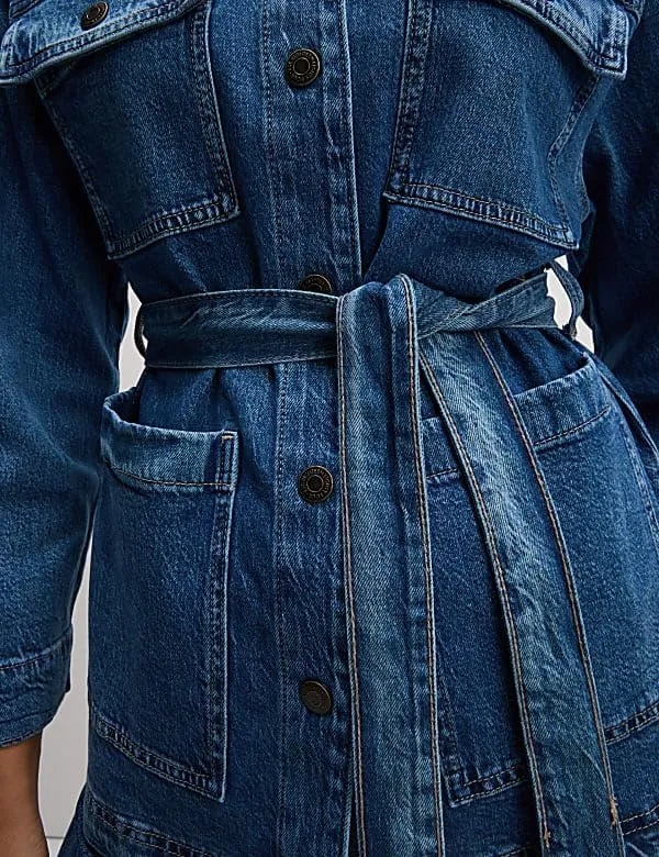 SCOFEEL Women's Denim Jacket Long Sleeve Button Down Loose Fit Jean Coat with Pockets & Detachable Belt