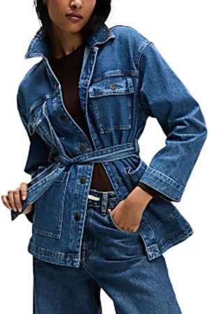 SCOFEEL Women's Denim Jacket Long Sleeve Button Down Loose Fit Jean Coat with Pockets & Detachable Belt