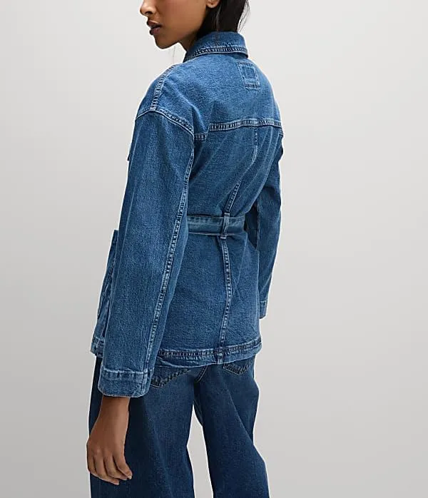 SCOFEEL Women's Denim Jacket Long Sleeve Button Down Loose Fit Jean Coat with Pockets & Detachable Belt