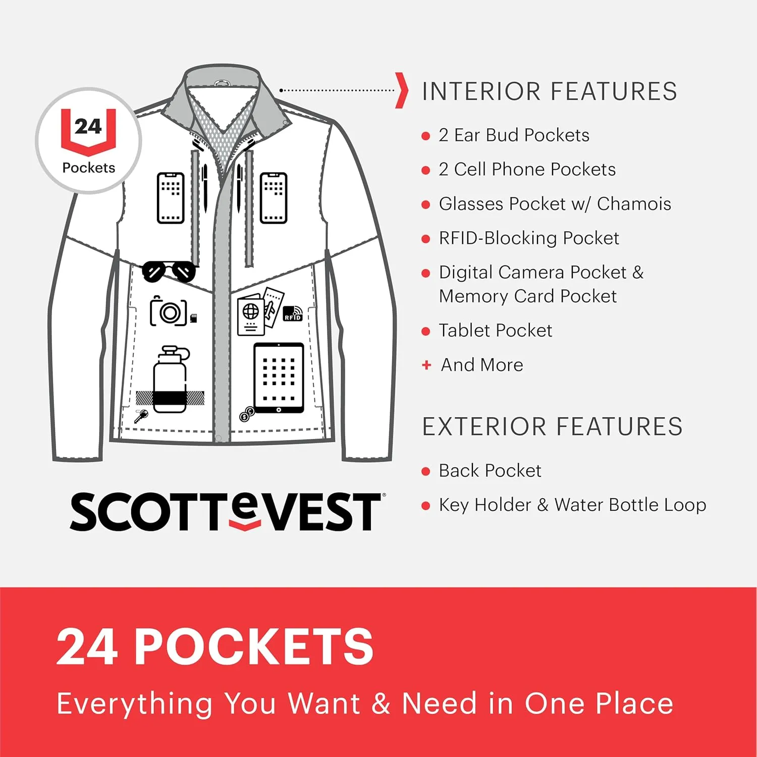 SCOTTeVEST Epic Travel Jacket for Men - 24 Hidden Pockets - Soft Shell Coat - Pickpocket Proof Clothing