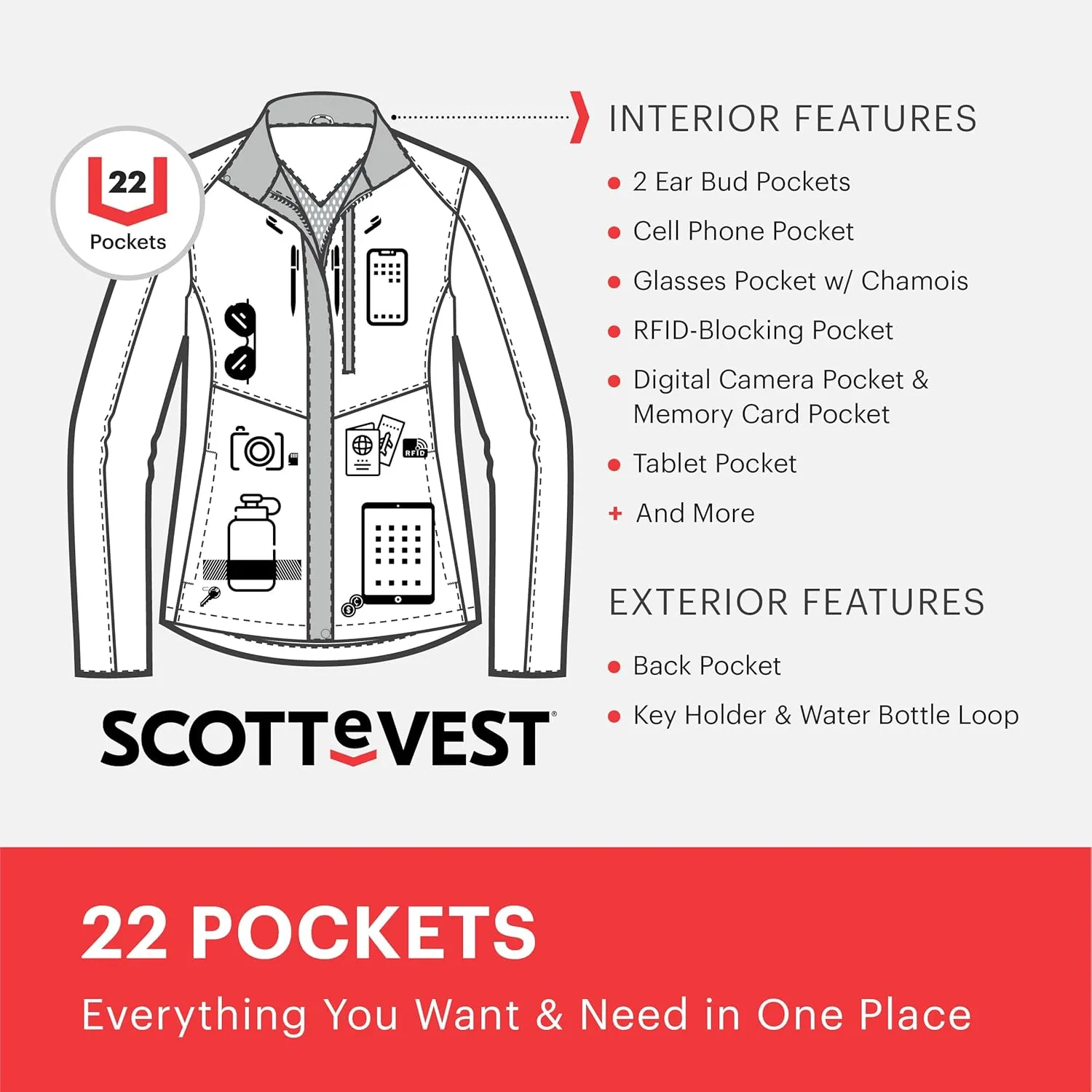 SCOTTeVEST Epic Travel Jacket for Women - 22 Hidden Pockets - Soft Shell Coat - Pickpocket Proof Clothing