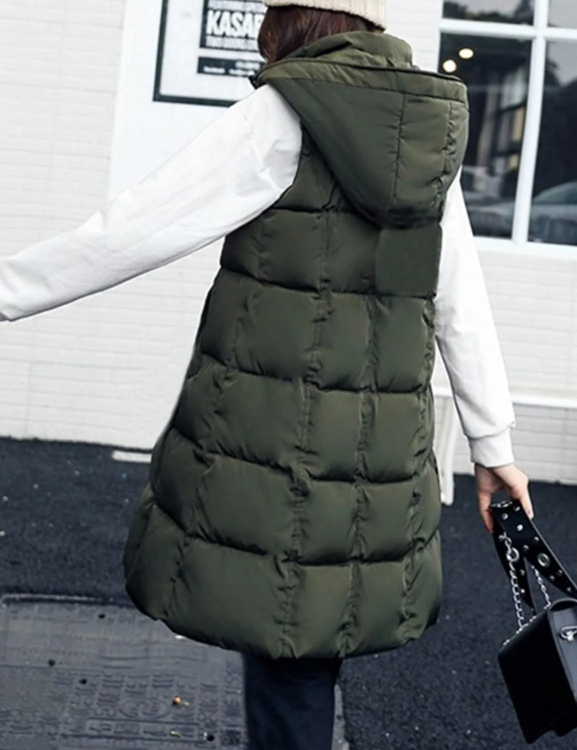SCUSTY Womens Long Puffer Vest Sleeveless Coats Quilted Vests Outerwear Jackets with Hood