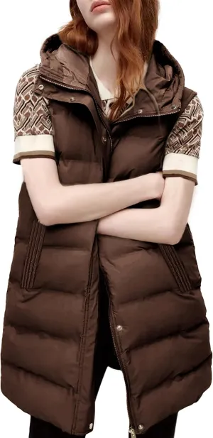 SCUSTY Womens Long Puffer Vest Sleeveless Coats Quilted Vests Outerwear Jackets with Hood