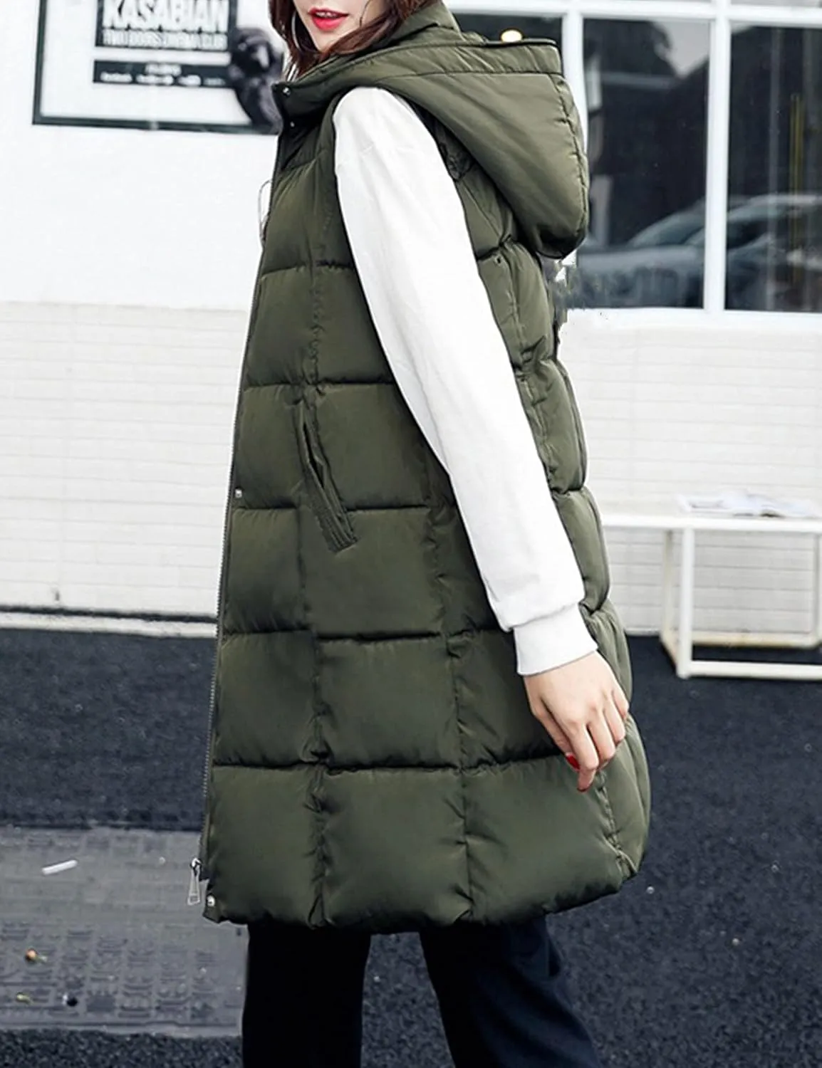 SCUSTY Womens Long Puffer Vest Sleeveless Coats Quilted Vests Outerwear Jackets with Hood