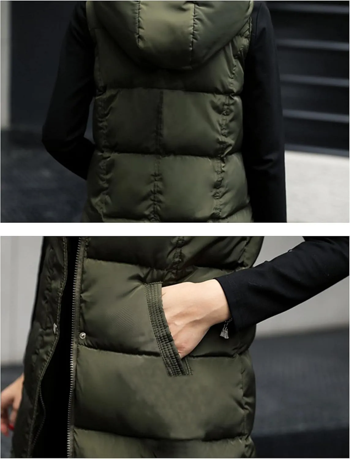 SCUSTY Womens Long Puffer Vest Sleeveless Coats Quilted Vests Outerwear Jackets with Hood