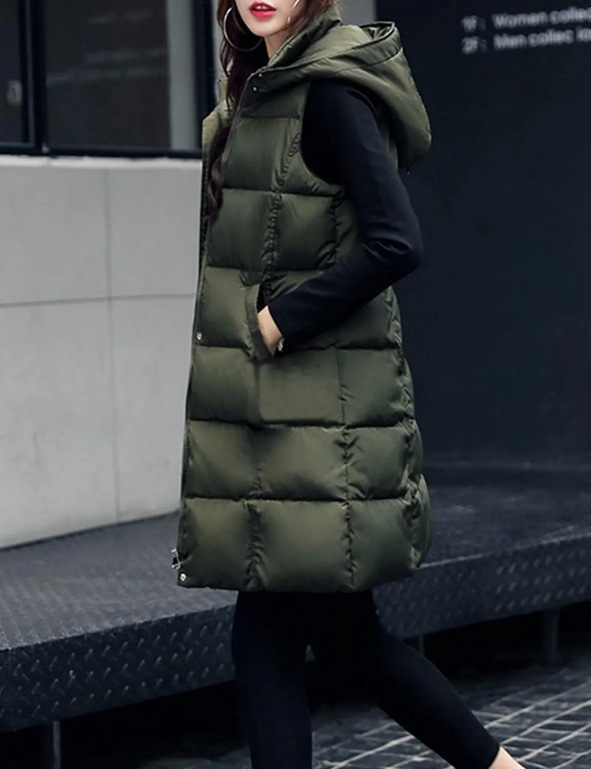 SCUSTY Womens Long Puffer Vest Sleeveless Coats Quilted Vests Outerwear Jackets with Hood