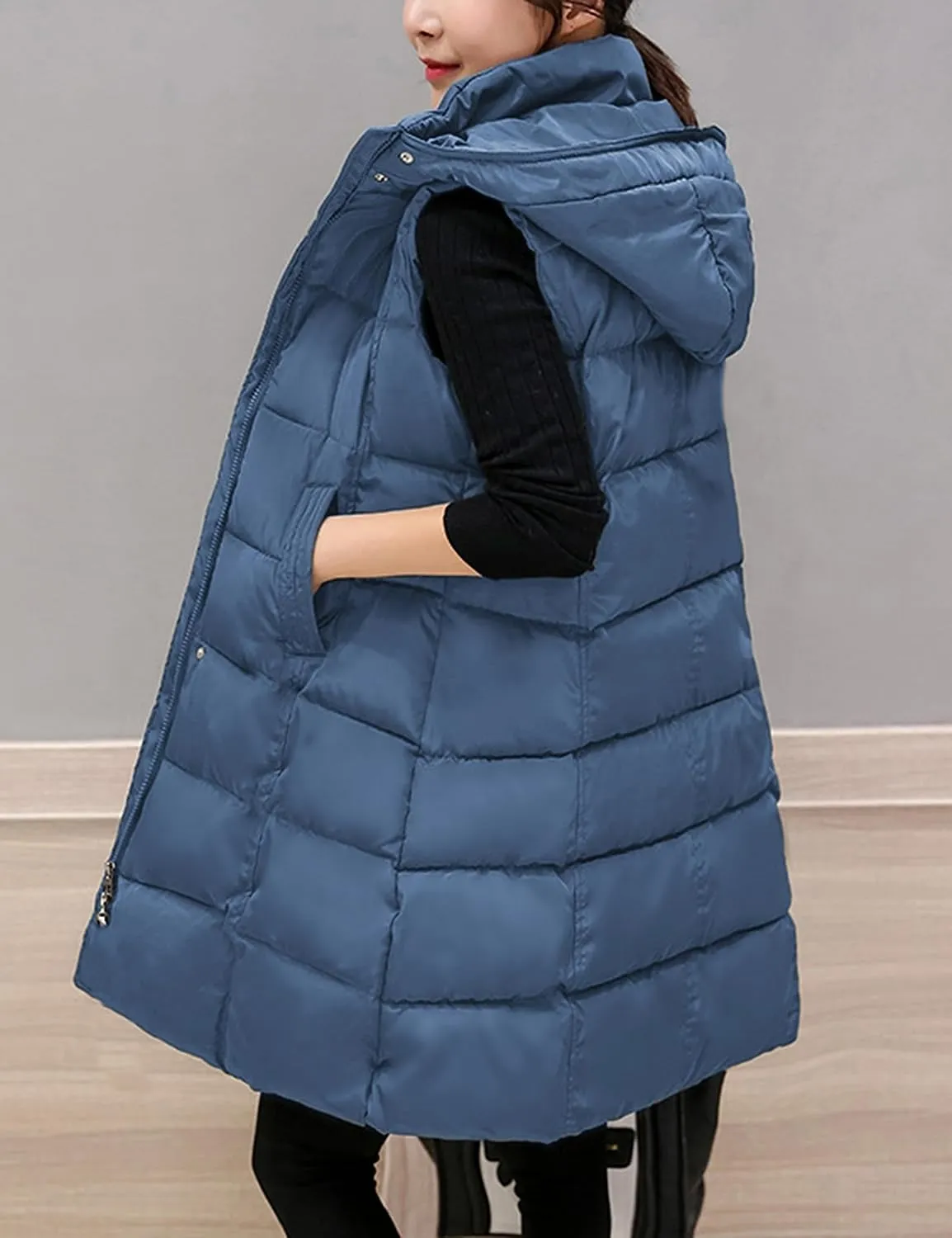SCUSTY Womens Long Puffer Vest Sleeveless Coats Quilted Vests Outerwear Jackets with Hood