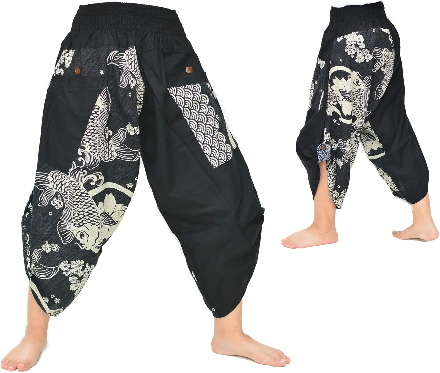 Siamrose Samurai Yoga Harem Pants Men Women Lounge Trousers, One Size, Elastic Waist