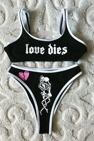Skeleton&Letter Print Stylish Beach Bikini