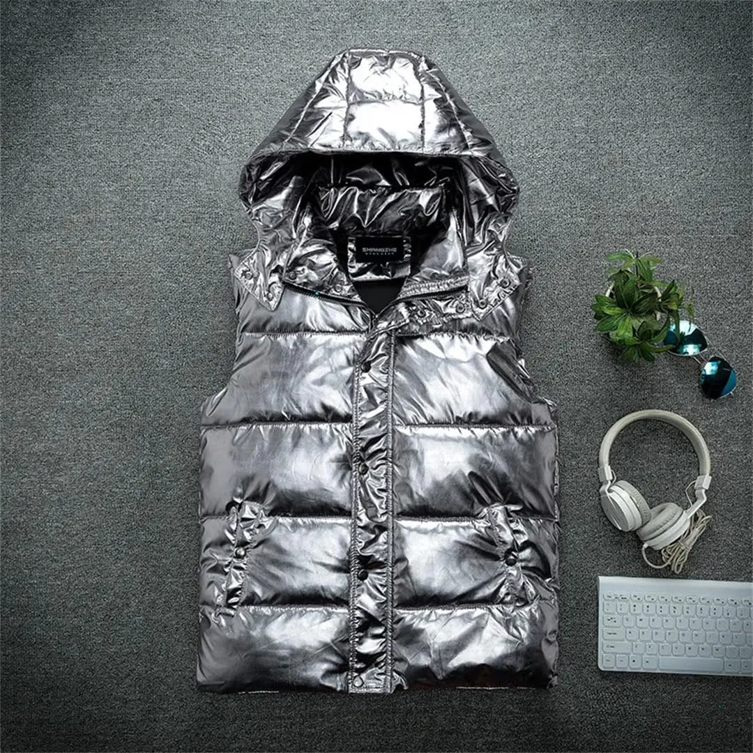 Slim Fit Hooded Padded Reporter Sleeveless Jacket Coat Vest Men Waistcoat Winter Warm Cotton Vests For