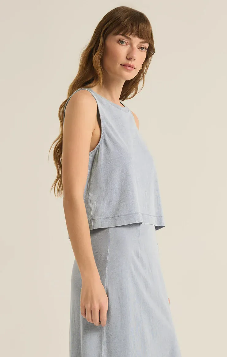 Sloane Jersey Denim Muscle Tank | Washed Indigo