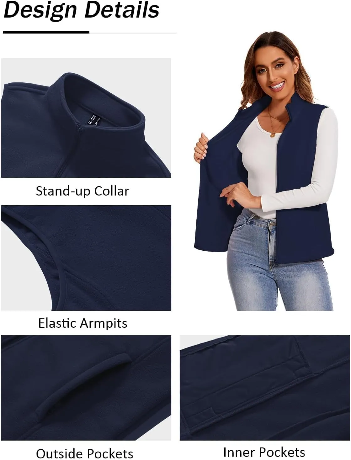SMENG Women's Polar Fleece Zipper Vest Sleeveless Stand Collar Jacket Soft Warm Outerwear Coat Vest with 4 Pockets