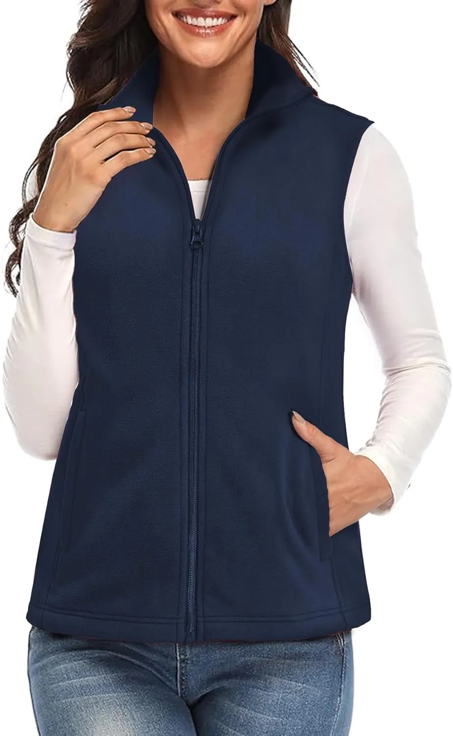 SMENG Women's Polar Fleece Zipper Vest Sleeveless Stand Collar Jacket Soft Warm Outerwear Coat Vest with 4 Pockets