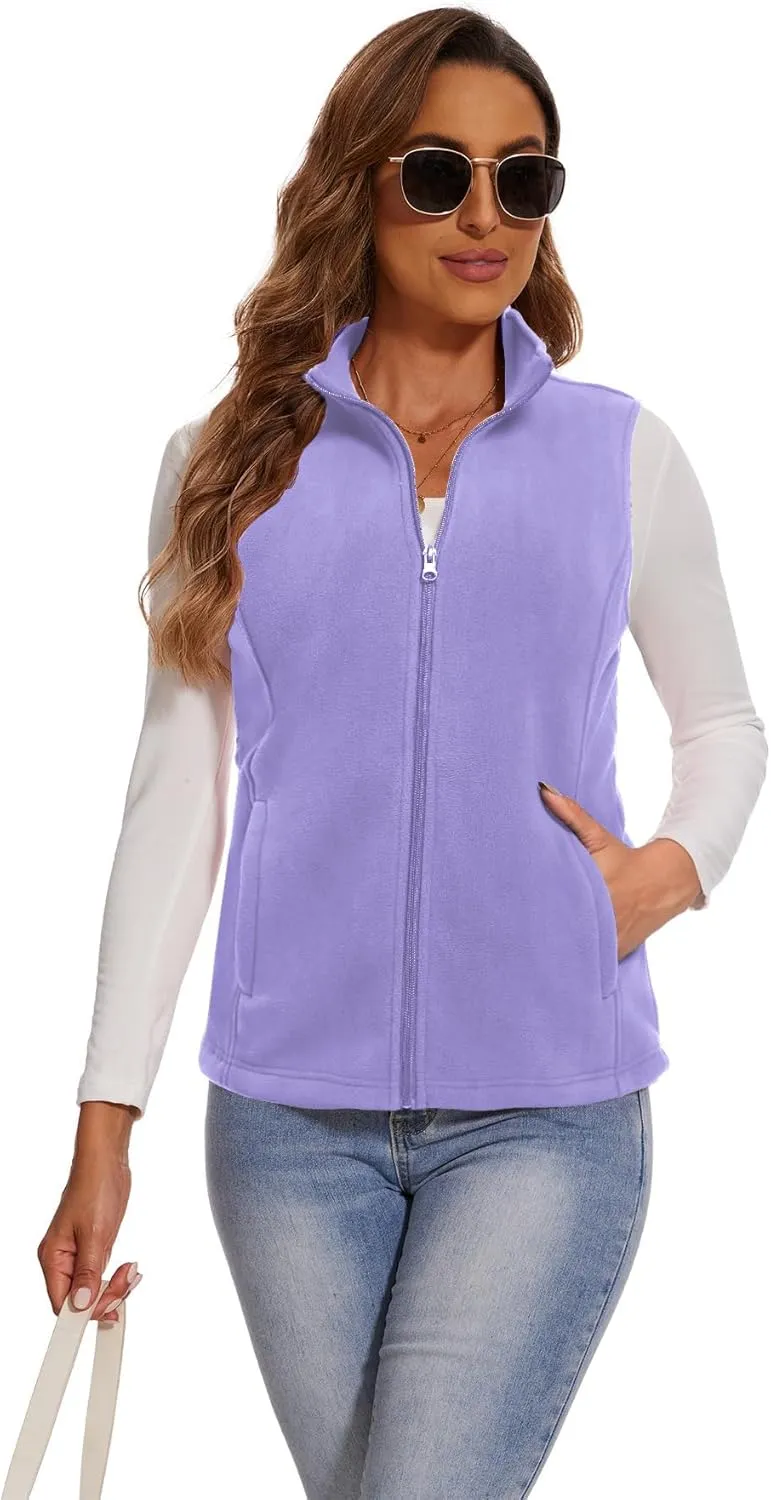 SMENG Women's Polar Fleece Zipper Vest Sleeveless Stand Collar Jacket Soft Warm Outerwear Coat Vest with 4 Pockets
