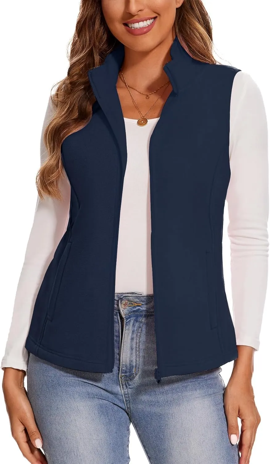 SMENG Women's Polar Fleece Zipper Vest Sleeveless Stand Collar Jacket Soft Warm Outerwear Coat Vest with 4 Pockets
