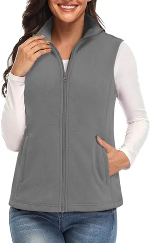 SMENG Women's Polar Fleece Zipper Vest Sleeveless Stand Collar Jacket Soft Warm Outerwear Coat Vest with 4 Pockets