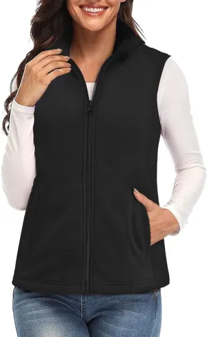 SMENG Women's Polar Fleece Zipper Vest Sleeveless Stand Collar Jacket Soft Warm Outerwear Coat Vest with 4 Pockets