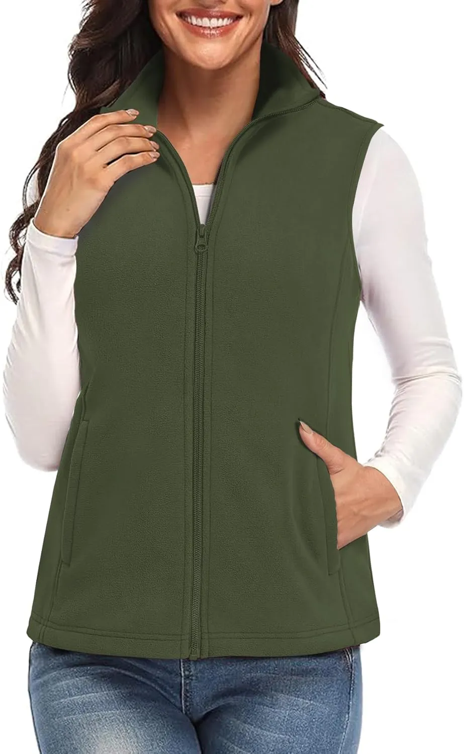 SMENG Women's Polar Fleece Zipper Vest Sleeveless Stand Collar Jacket Soft Warm Outerwear Coat Vest with 4 Pockets