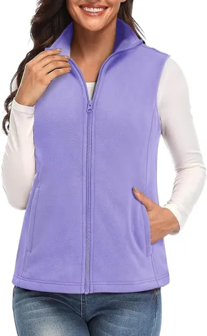 SMENG Women's Polar Fleece Zipper Vest Sleeveless Stand Collar Jacket Soft Warm Outerwear Coat Vest with 4 Pockets
